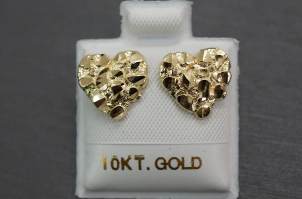 10K Real Gold Heart Nugget Earrings