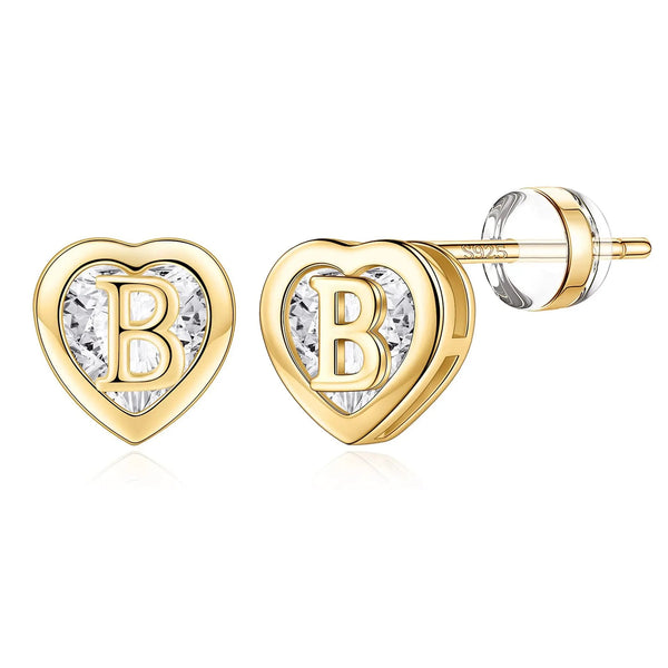 Heart Initial Stud Earrings