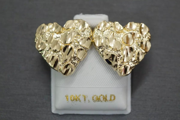 10K Real Gold Heart Nugget Earrings