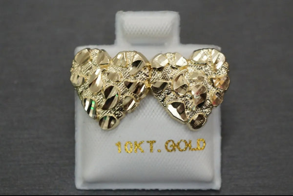 10K Real Gold Heart Nugget Earrings